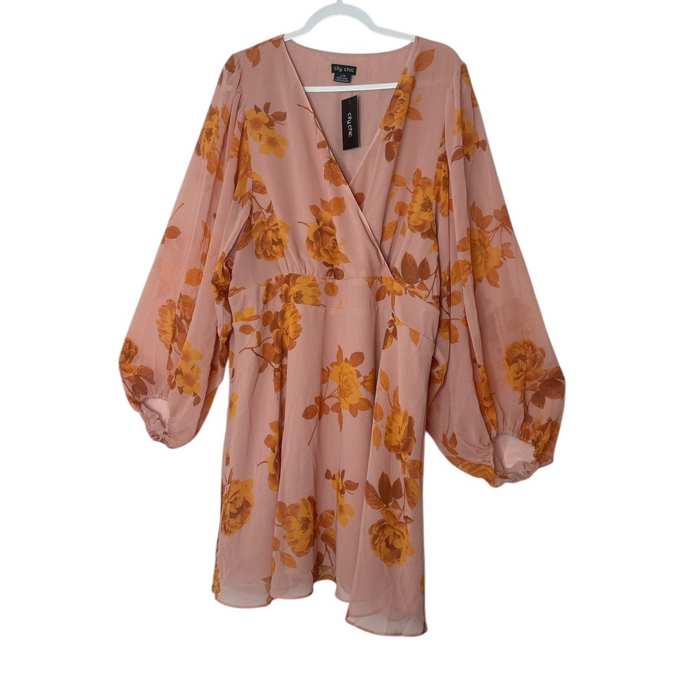 City Chic Dress Women L/20 Plus Floral V-Neck Mini Summer‎ Vacation Formal New